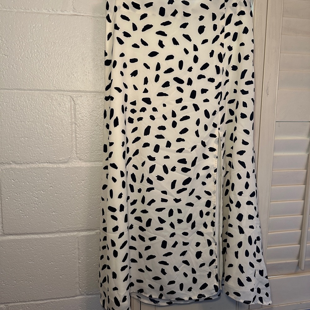 Lulus Getting Glam Ivory Print Slit Midi Skirt